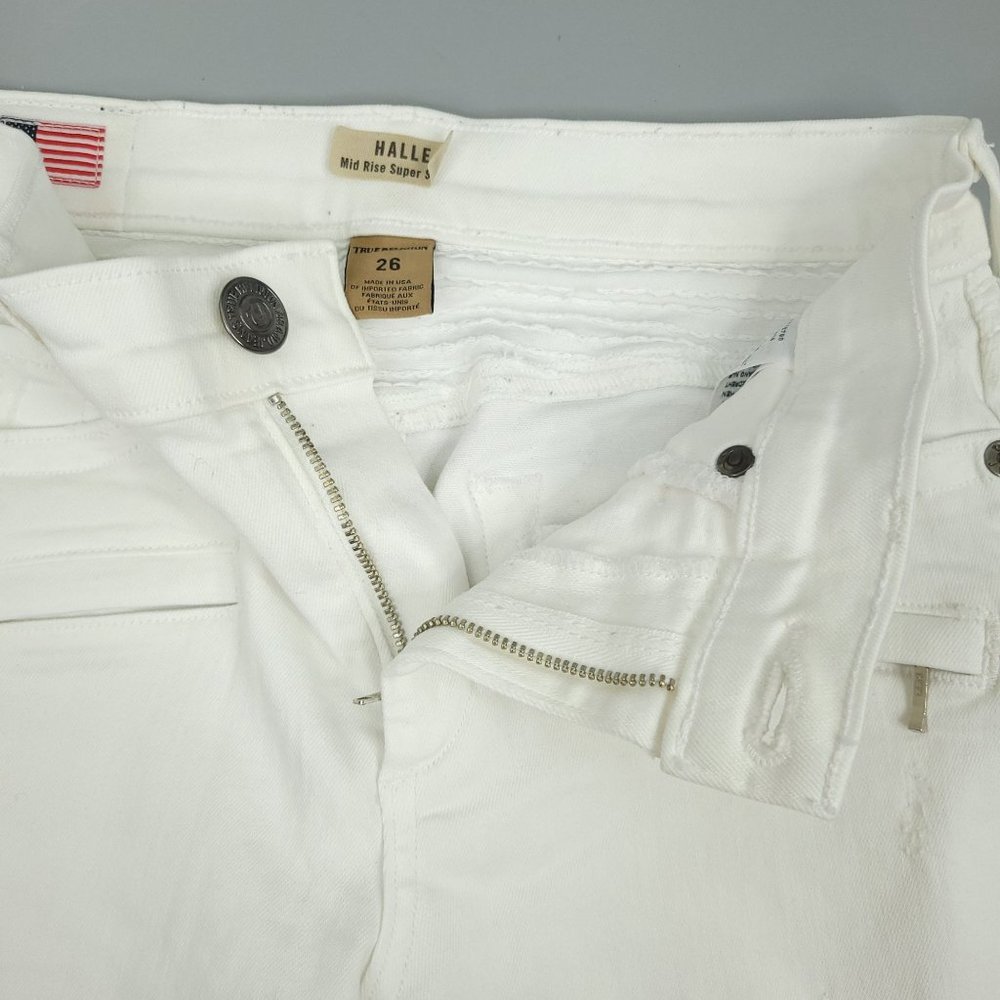 True Religion Halle Moto Jeans Size 26 Mid Rise Super Skinny White Distressed - Picture 13 of 15